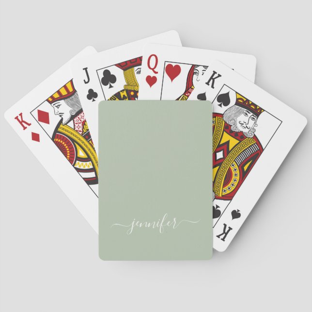 Sage Green Minimalist Modern Monogram Elegant Playing Cards (Back)