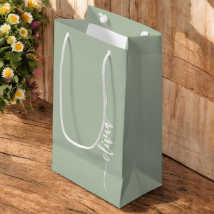 Sage Green Minimalist Modern Monogram Elegant Small Gift Bag