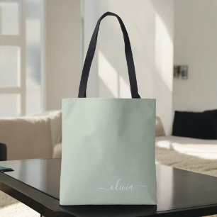 Sage Green Minimalist Modern Monogram Elegant  Tote Bag