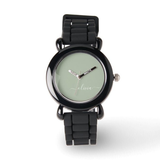 Sage Green Minimalist Modern Monogram Elegant  Watch (Front)