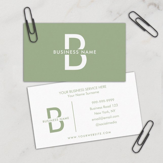 Sage Green Minimalist Modern Professional  Business Card (Creator Uploaded)