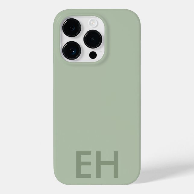 Sage Green Minimalist, Monochromatic Initials Case-Mate iPhone Case (Back)