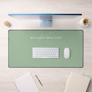 Sage Green Minimalist Monogram Desk Mat