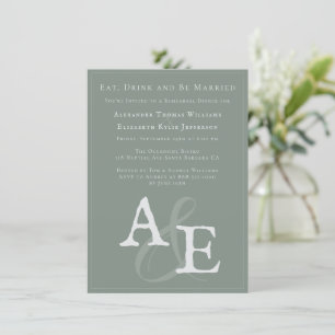 Sage Green Minimalist Monogram Rehearsal Dinner Invitation
