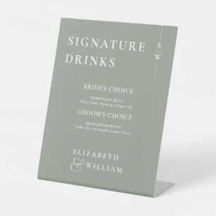 Sage Green Minimalist Monogram Signature Drinks Pedestal Sign