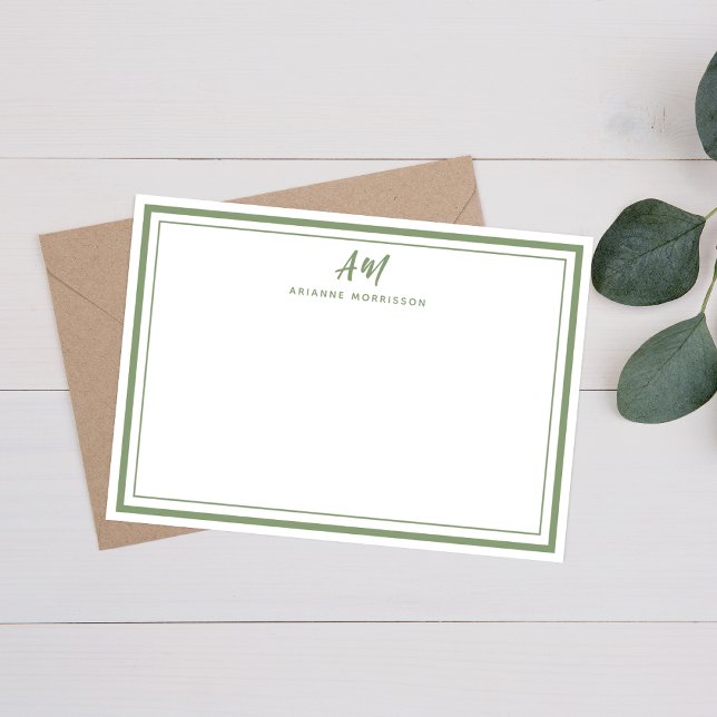 Sage Green Minimalist Monogram Thin & Thick Border Card (Creator Uploaded)