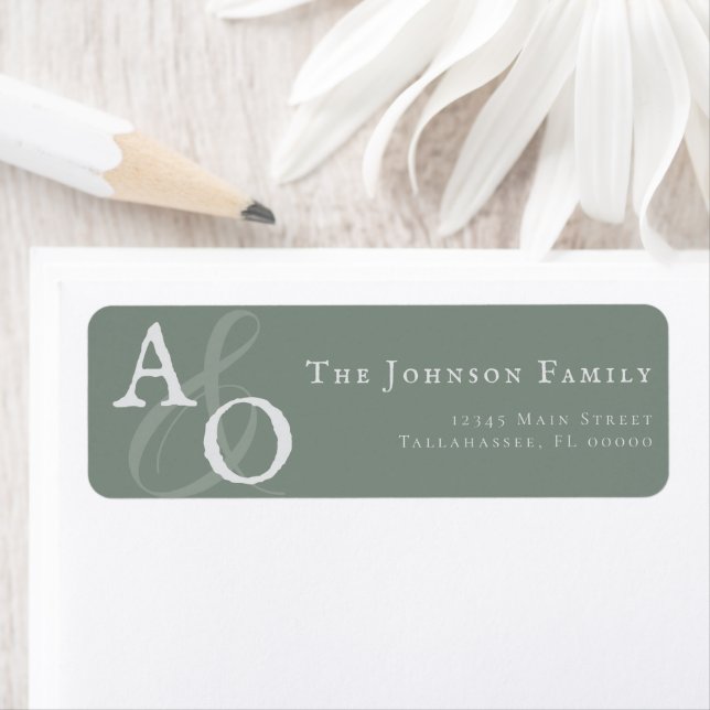 Sage Green Minimalist Monogram Wedding Address (Insitu)