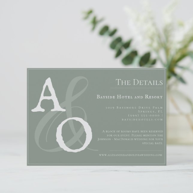 Sage Green Minimalist Monogram Wedding Enclosure Card (Standing Front)