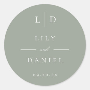 Sage Green Minimalist Monogram Wedding Favour Classic Round Sticker