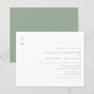 Sage Green Minimalist Monogram Wedding Invitation