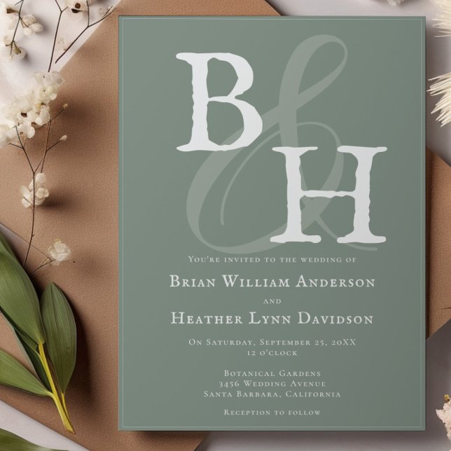 Sage Green Minimalist Monogram Wedding Invitation (Sage Green Minimalist Monogram Wedding Invitation)
