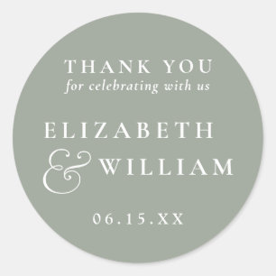 Sage Green Minimalist Monogram Wedding Thank You Classic Round Sticker