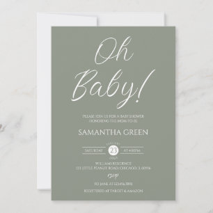 Sage Green Minimalist Oh Baby Baby Shower Invitation