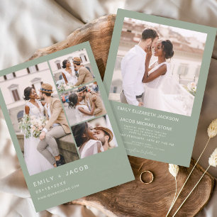 Sage Green Minimalist Photo Five Photo Wedding Invitation