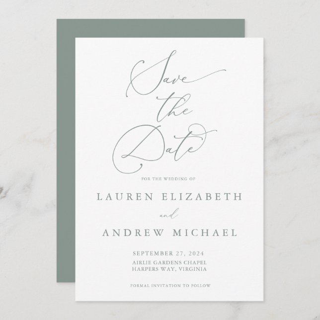 Sage Green Minimalist Save the Date Invitation (Front/Back)
