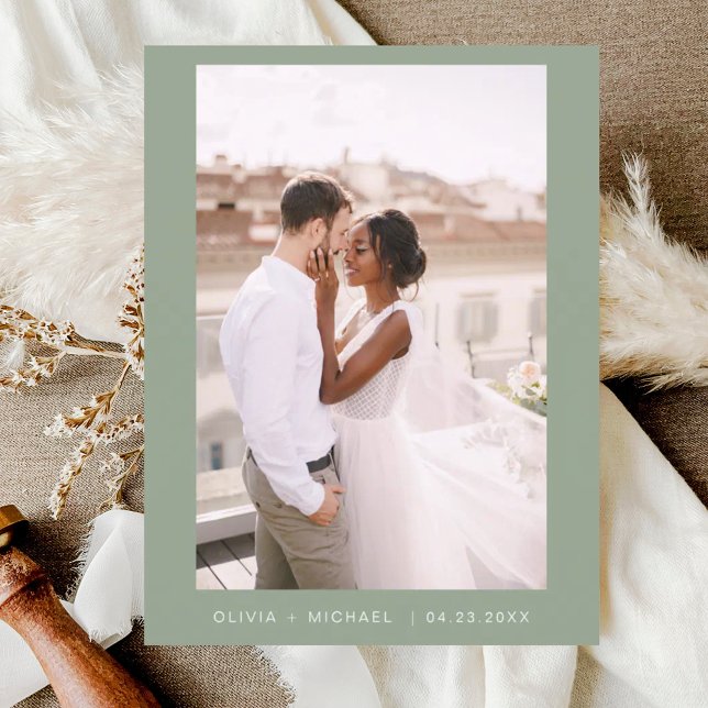 Sage Green Minimalist Save the Date Script Photo  Postcard (Creator Uploaded)