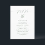 Sage Green Minimalist Script Seating Plan<br><div class="desc">Customisable table number seating plan. It features a sage green whimsical script and classic typography. Personalise by adding your own details. This minimalist table seating plan is perfect for weddings,  baby showers,  bridal showers,  birthdays,  and so much more.</div>