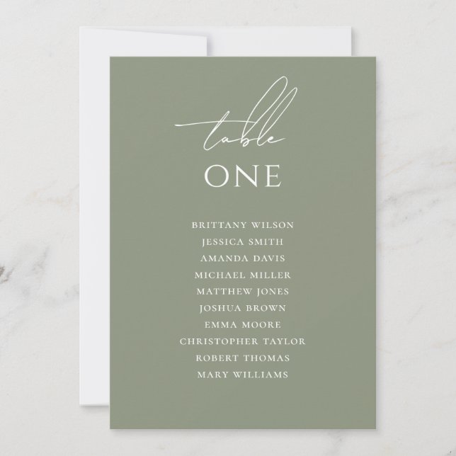 Sage Green Minimalist Script Wedding Seating Chart Invitation (Front)