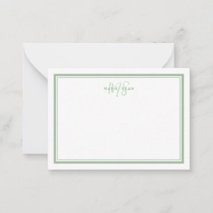 Sage Green Minimalist Simple Monogram Two Border Card