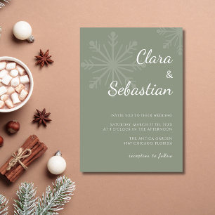 Sage Green Minimalist Snowflake Christmas Wedding Invitation