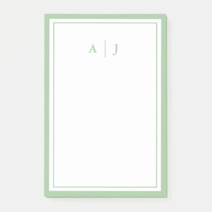 Sage Green Minimalist Two Border Monogram Post-it Notes