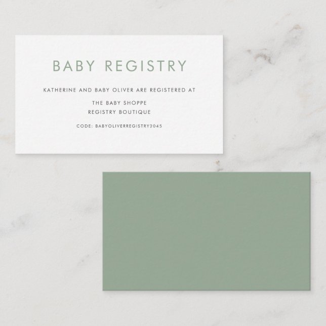 Sage Green Minimalist Typography Baby Registry Enclosure Card (Front/Back)
