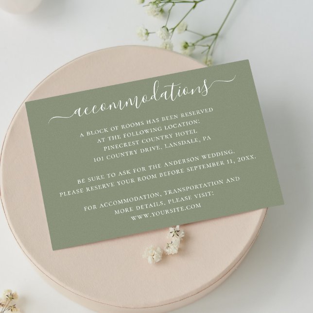 Sage green minimalist wedding accommodations enclosure card (Creator Uploaded)