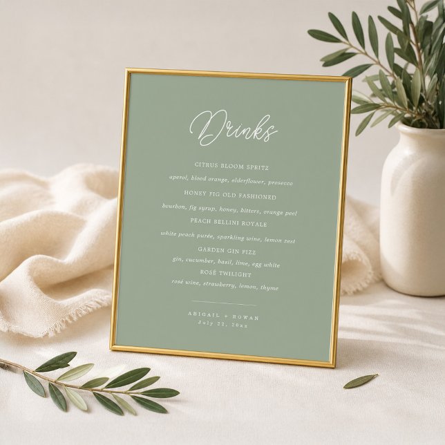 Sage Green Minimalist Wedding Bar Menu Sign (Creator Uploaded)