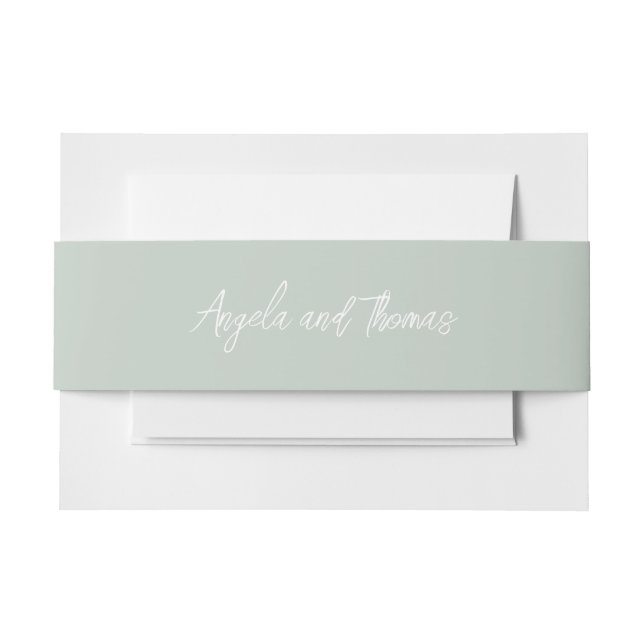 Sage Green, Minimalist Wedding Belly Band Invitation Belly Band (Front Example)