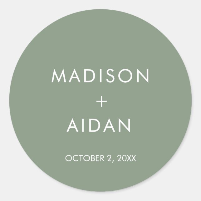 Sage Green Minimalist Wedding Favours  Classic Round Sticker (Front)
