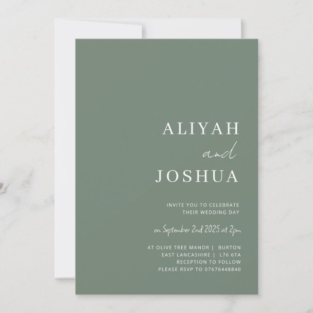 Sage Green minimalist wedding invitation (Front)