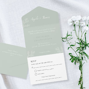 Sage Green, Minimalist Wedding Invitation