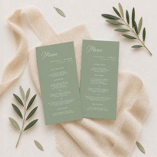 Sage Green Minimalist Wedding Long Menu Card
