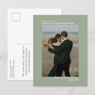 Sage Green Minimalist Wedding Photo Save The Date Announcement Postcard