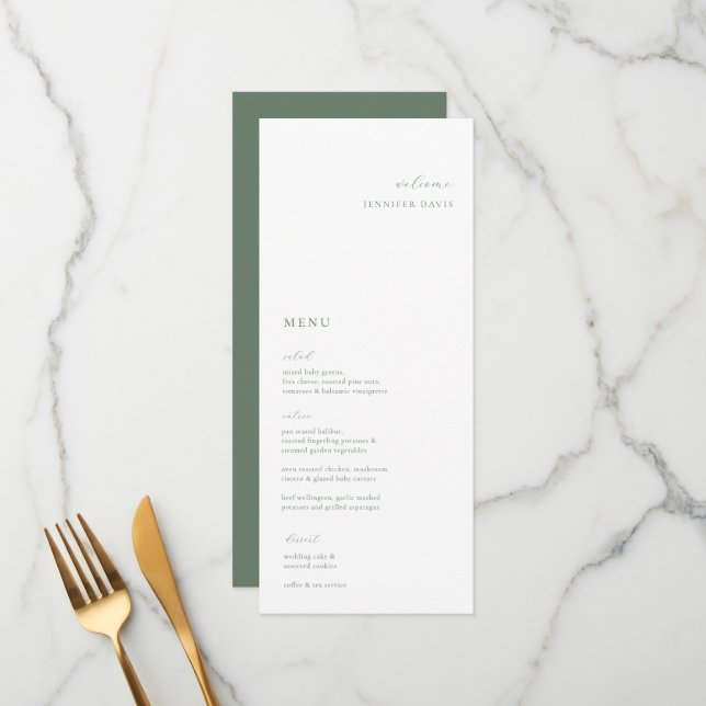 Sage Green Minimalist Wedding Place Card Menu (Front/Back In Situ)