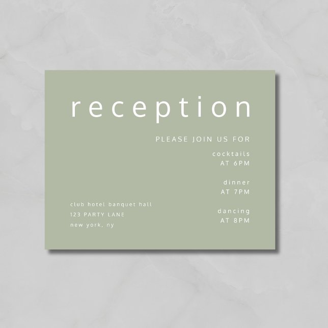 Sage Green Minimalist Wedding Reception Enclosure Card (Sage Green Minimalist Wedding Reception Enclosure Card)