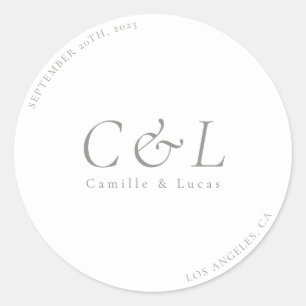 Sage Green Minimalist wedding round sticker