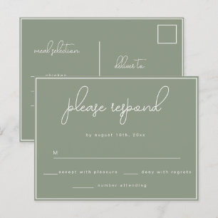 Sage Green Minimalist Wedding RSVP Postcard