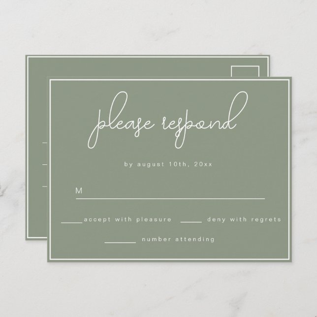 Sage Green Minimalist Wedding RSVP Postcard (Front/Back)