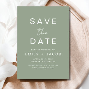 Sage Green Minimalist Wedding Save the Date Card