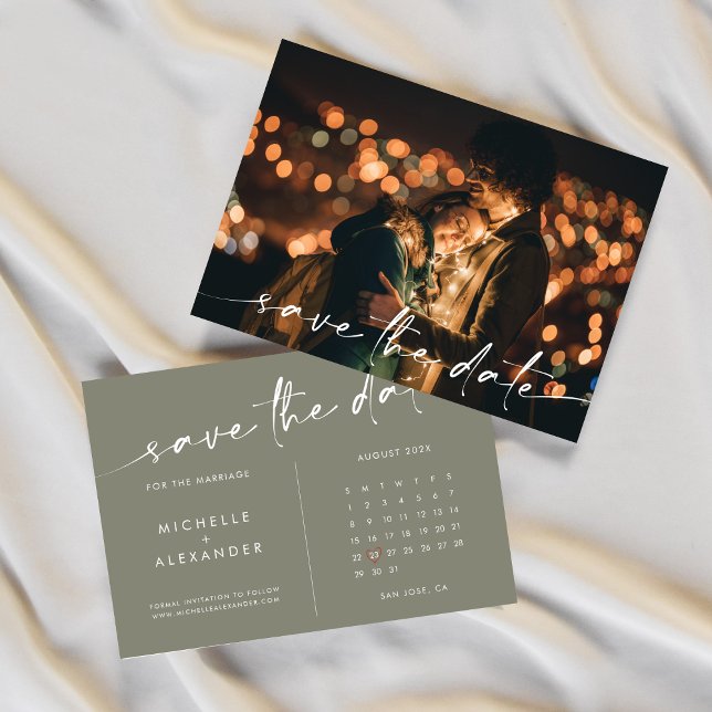 Sage Green Minimalist Wedding Save The Date Card (Creator Uploaded)