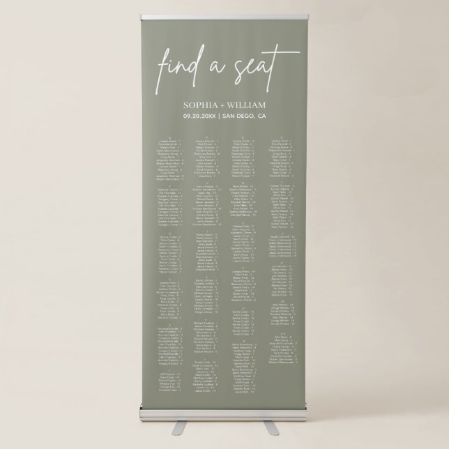 Sage Green Minimalist Wedding Seating Chart  Retractable Banner (Front)