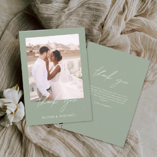 Sage Green Minimalist Wedding Thank You Photo Card