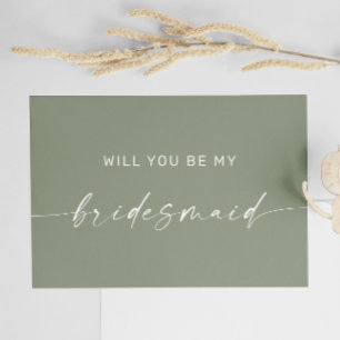 Sage Green Minimalist Woodland Bridesmaid Proposal Postcard