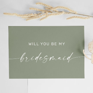 Sage Green Minimalist Woodland Bridesmaid Proposal Postcard