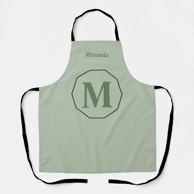 Sage Green minimalistic monogram name personalised Apron (Front)