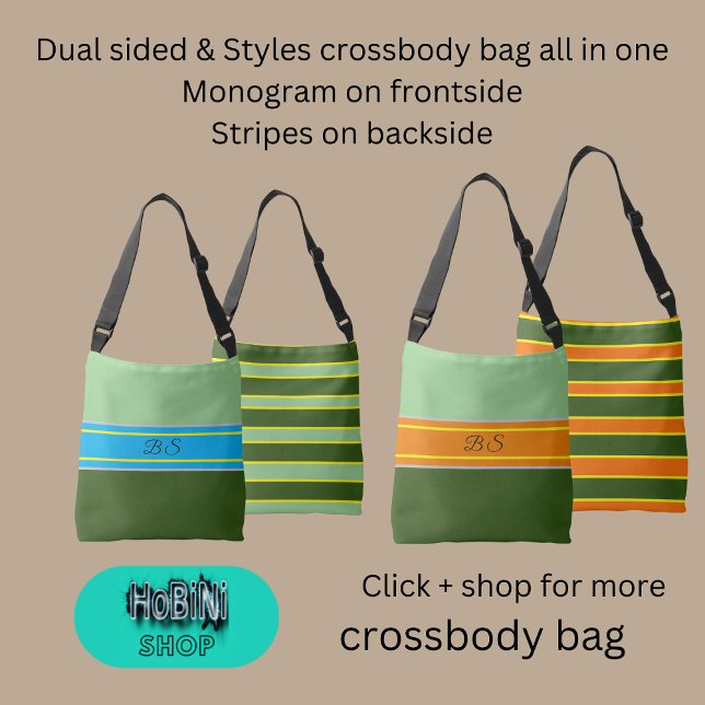 sage green mint hues dual styles monogram stripes crossbody bag (Dual sided &styles crossbody bag all in one
Monogram on frontside
Stripes on backside)