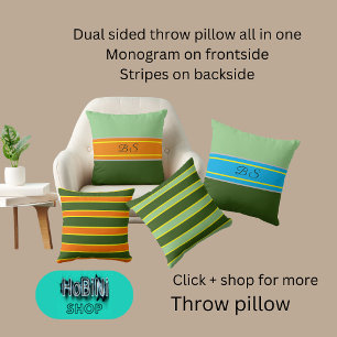 sage green mint hues dual styles monogram stripes cushion