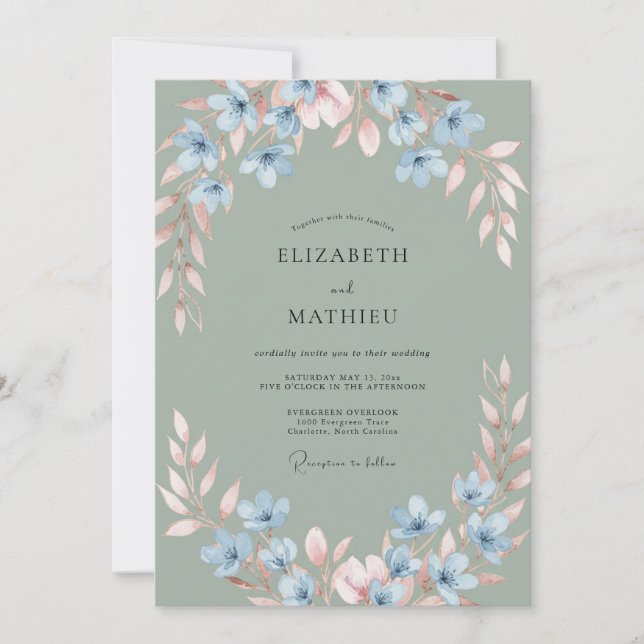 Sage Green Misty Meadow Wedding Invitation (Front)