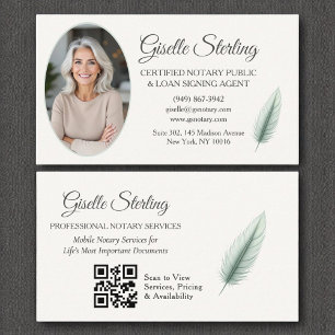 Sage Green Mobile Notary QR Code Modern Photo  Business Card